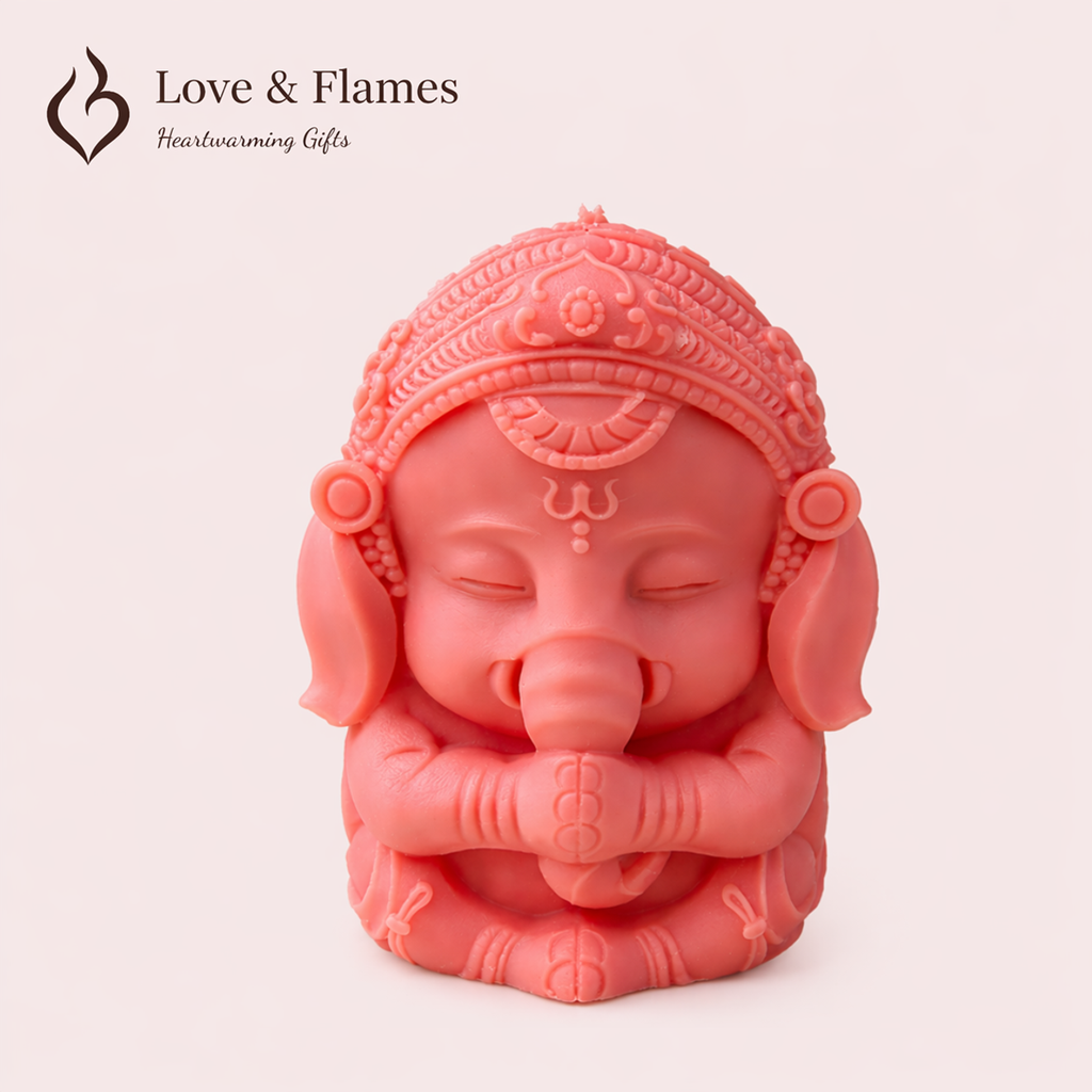 Bal Ganesha Scented Candle Color Pink Petal & Fragrance Rose - Love & Flames
