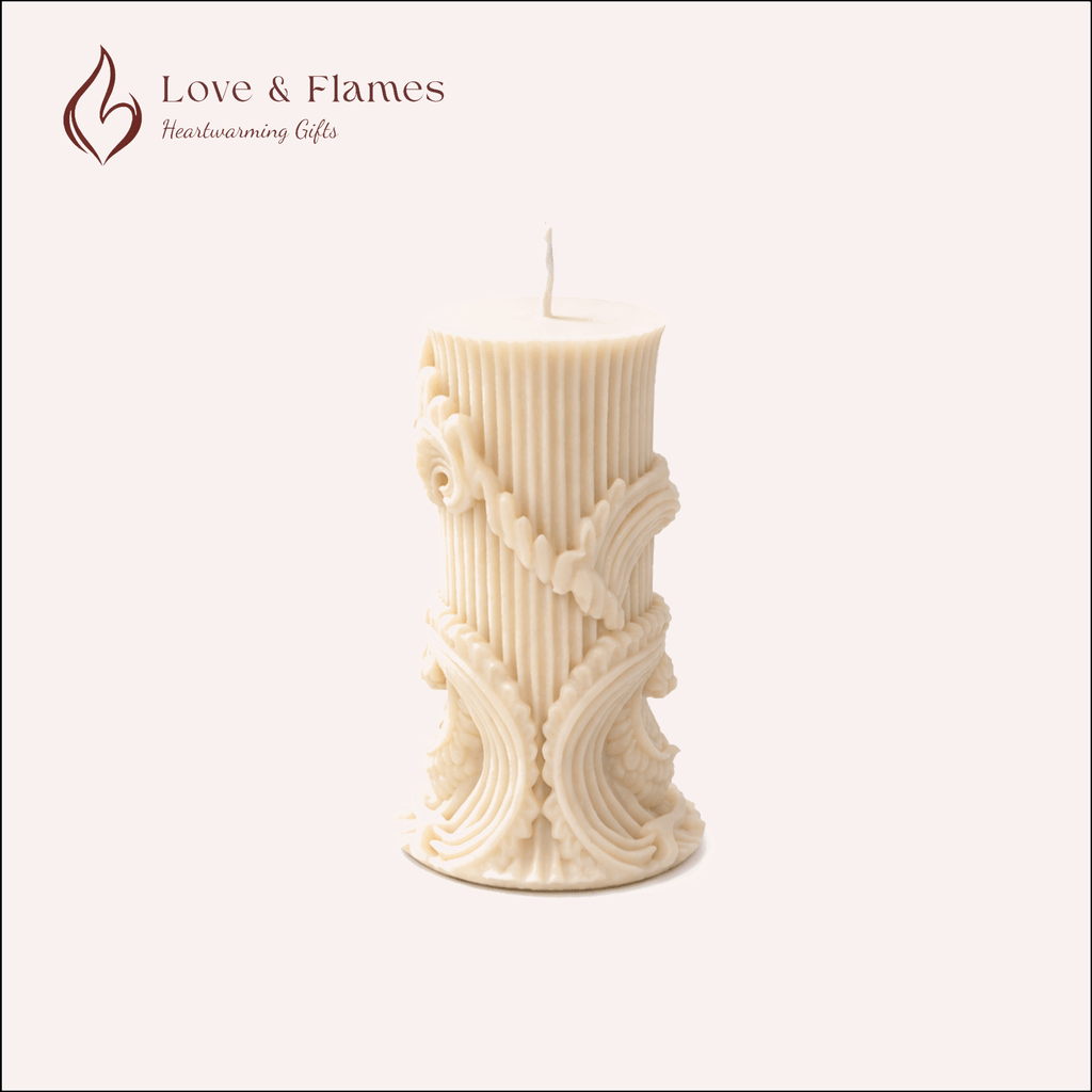 Baroque Antique Pillar Scented Candle Color Yellow Lemon & Fragrance Jasmine - Love & Flames