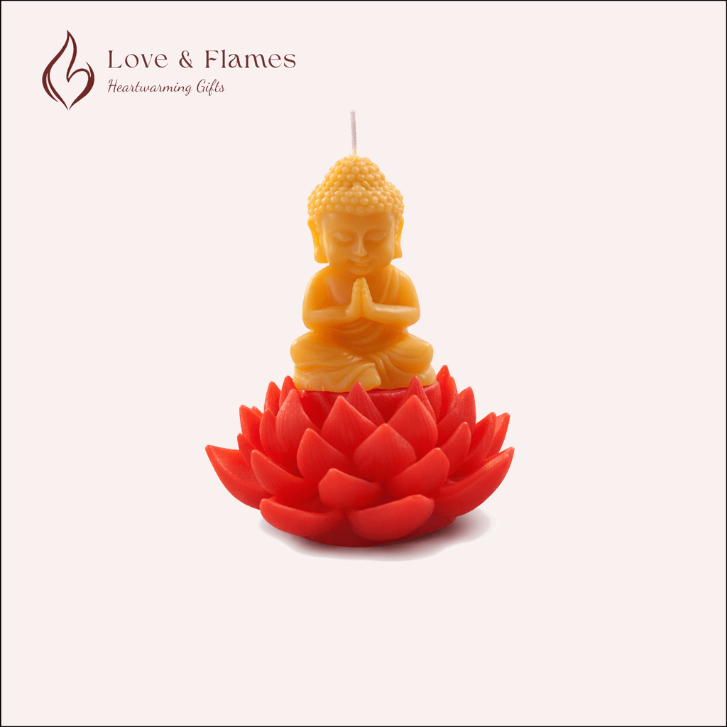 Buddha on Lotus Scented Candle Color Yellow Lemon & Fragrance Jasmine - Love & Flames