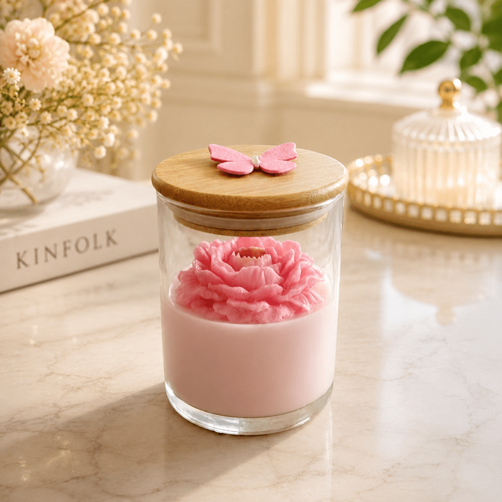 Decorative Jar with Lid Scented Candle Color Pink Blush & Fragrance Vanilla - Love & Flames