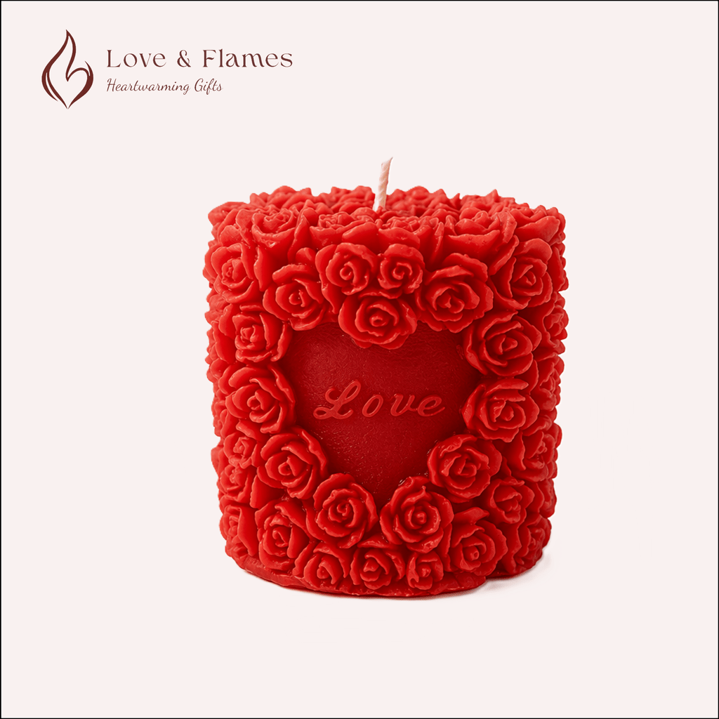 Heart of Roses Scented Candle Color Red Crimson & Fragrance Rose - Love & Flames