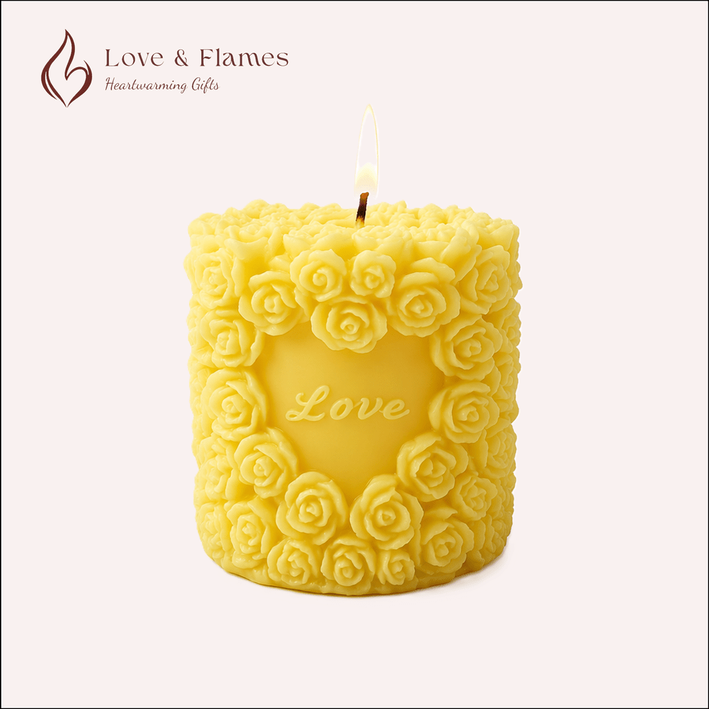 Heart of Roses Scented Candle Color Yellow Sunshine & Fragrance Vanilla - Love & Flames