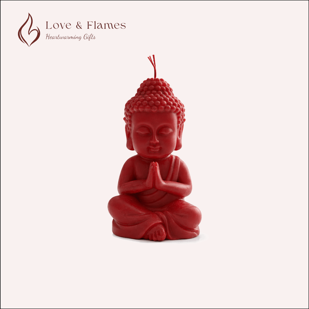 Peaceful Buddha Scented Candle Color Red Scarlet & Fragrance Strawberry - Love & Flames