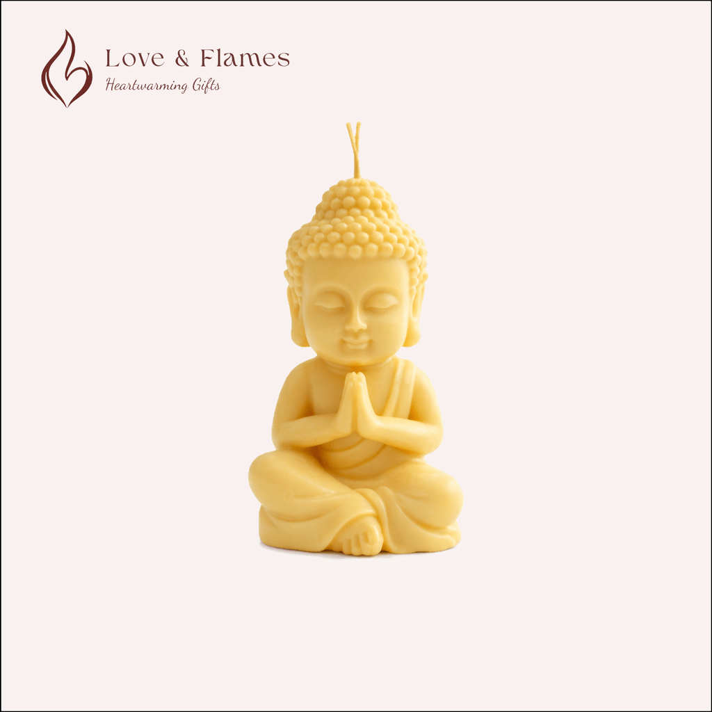 Peaceful Buddha Scented Candle Color Yellow Lemon & Fragrance Jasmine - Love & Flames