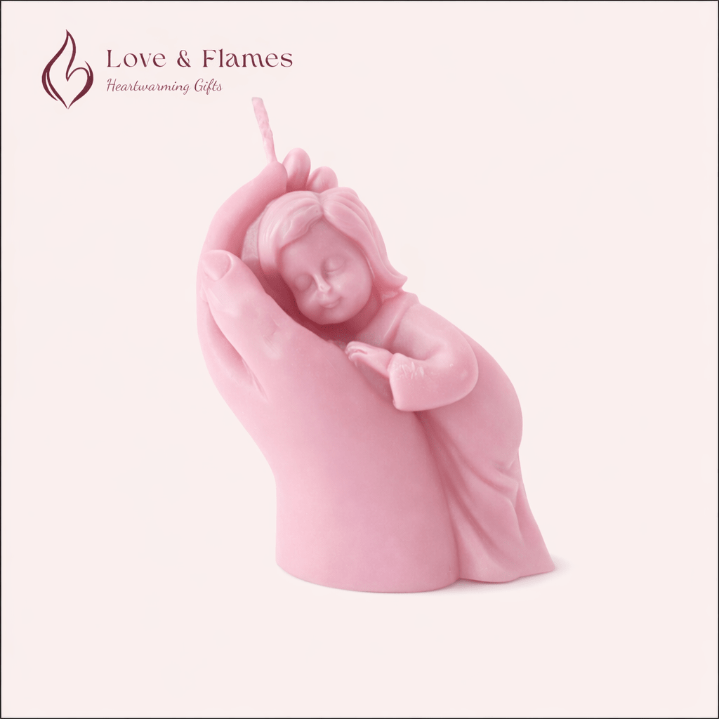 Sacred Bond Mother & Baby Sculpture Scented Candle Color Pink Blush & Fragrance Vanilla - Love & Flames