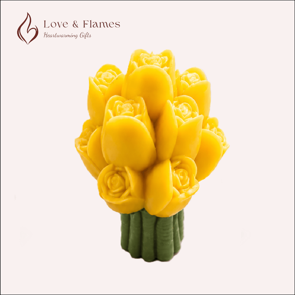 Tiny Tulip Bouquet Scented Candle Color Yellow Sunshine & Fragrance Vanilla - Love & Flames