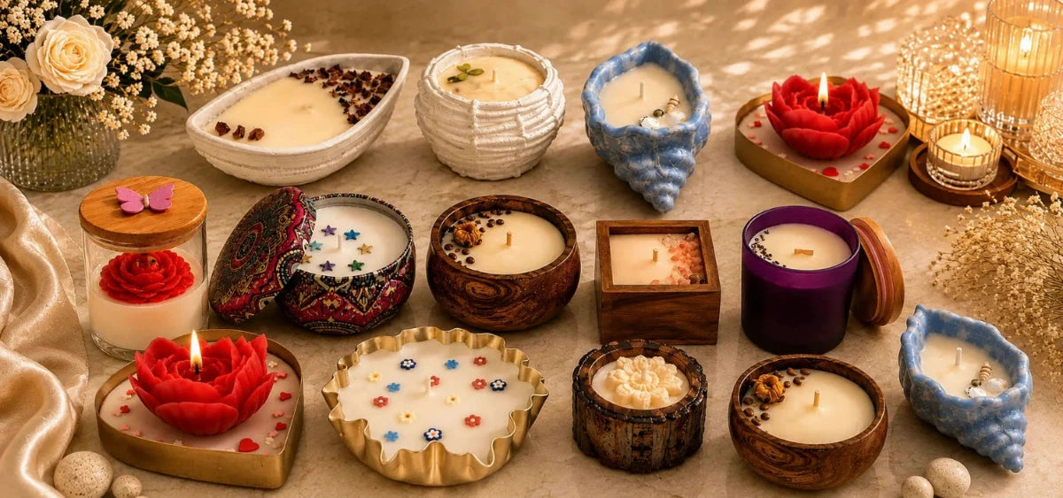 Scented Candles in Decorative Containers - Love & Flames
