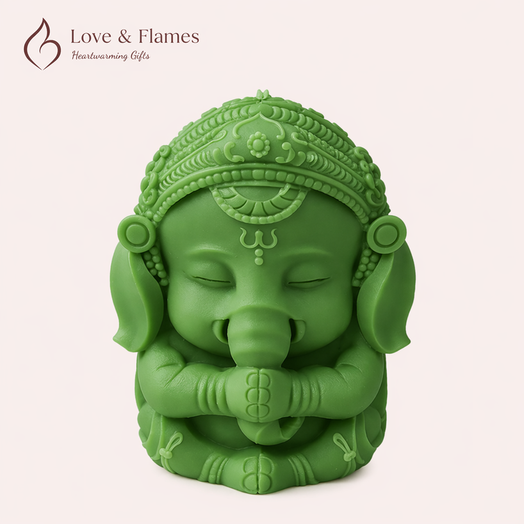 Bal Ganesha Scented Candle Color Green Emerald & Fragrance Orchid - Love & Flames