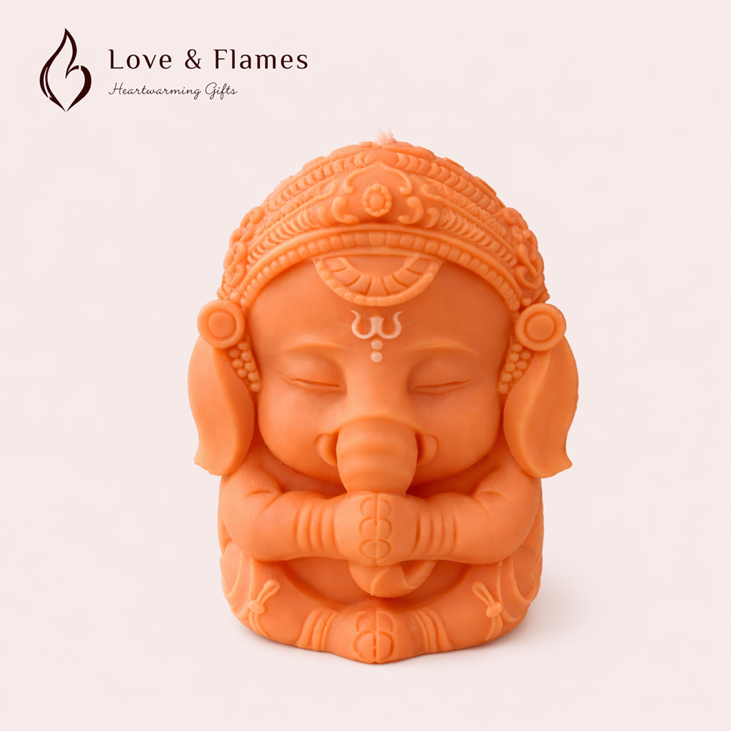 Bal Ganesha Scented Candle Color Orange Tangerine & Fragrance Strawberry - Love & Flames