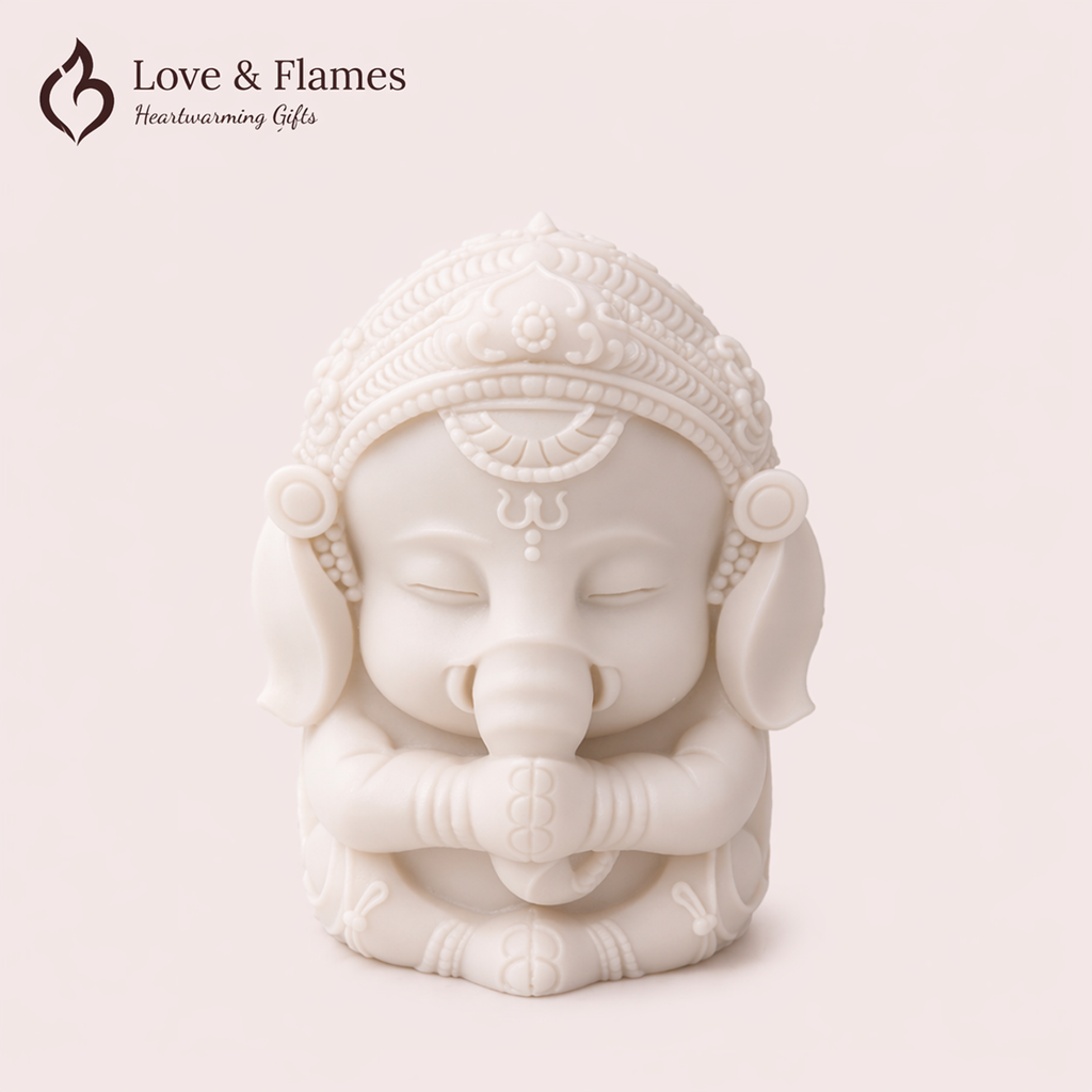 Bal Ganesha Scented Candle Color White Ivory & Fragrance Vanilla - Love & Flames