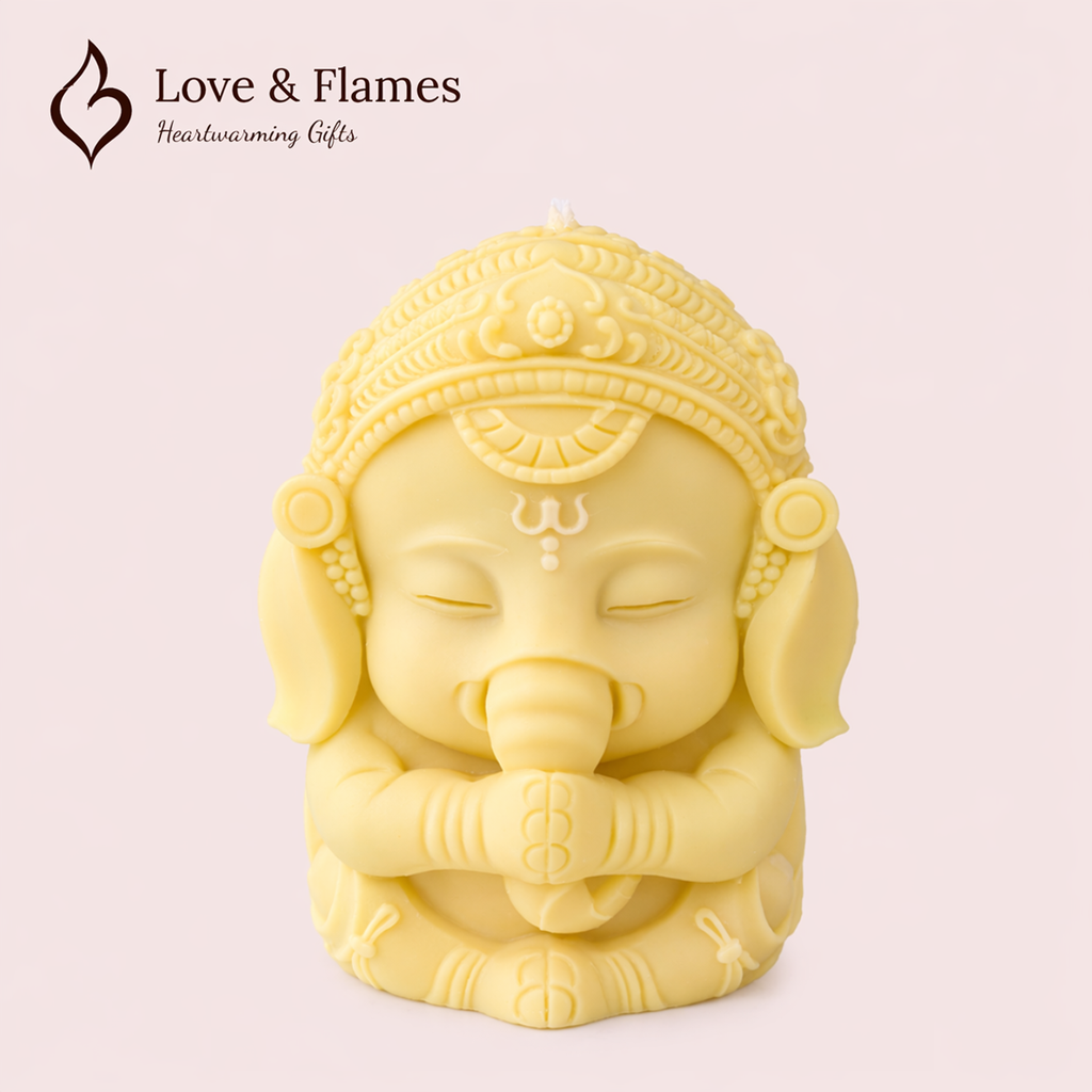 Bal Ganesha Scented Candle Color Yellow Lemon & Fragrance Jasmine - Love & Flames