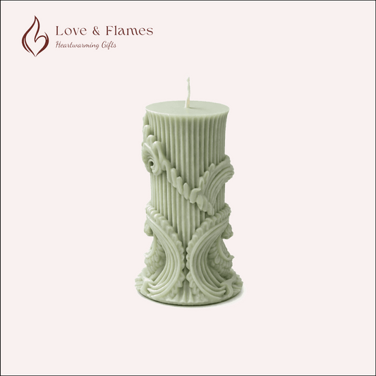 Baroque Antique Pillar Scented Candle Color Green Mint & Fragrance Lily - Love & Flames