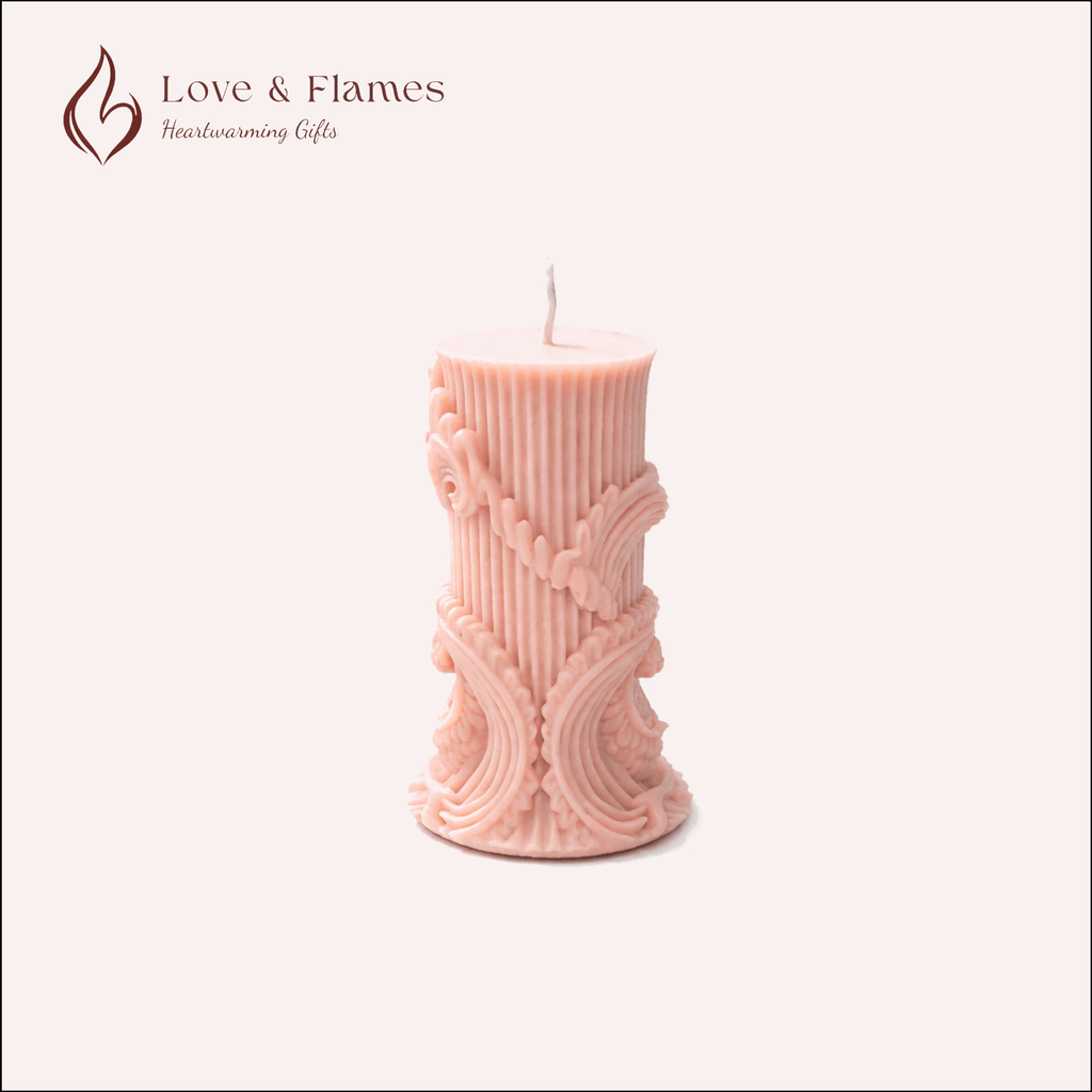 Baroque Antique Pillar Scented Candle Color Orange Peach & Fragrance Strawberry - Love & Flames