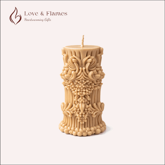 Baroque Ornate Pillar Scented Candle Color Gold Luxe & Fragrance Vanilla - Love & Flames