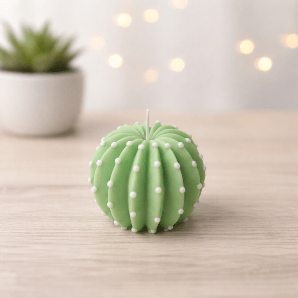 Cactus Scented Candle Color Green Mint & Fragrance Lily - Love & Flames