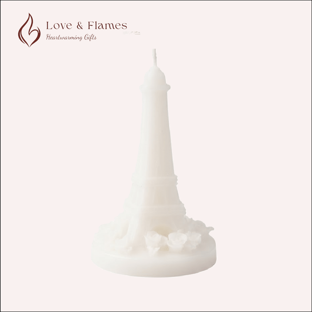 City of Love Scented Candle Color White Ivory & Fragrance Vanilla - Love & Flames