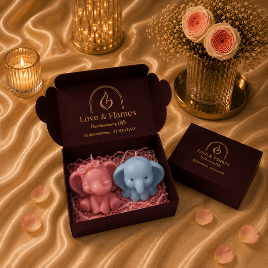 Cute Baby Elephants Luxury Scented Candle Gift Box - Love & Flames