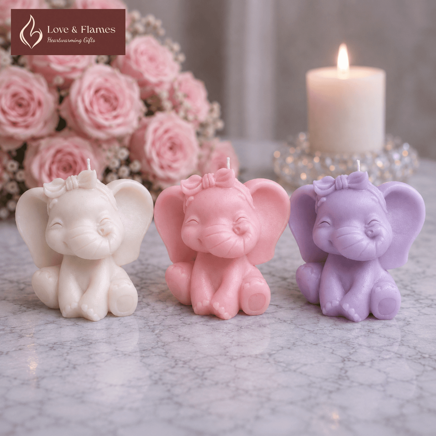 Cute Baby Prince & Princess Elephant Scented Candles – Adorable Aromatic Candles - Love & Flames