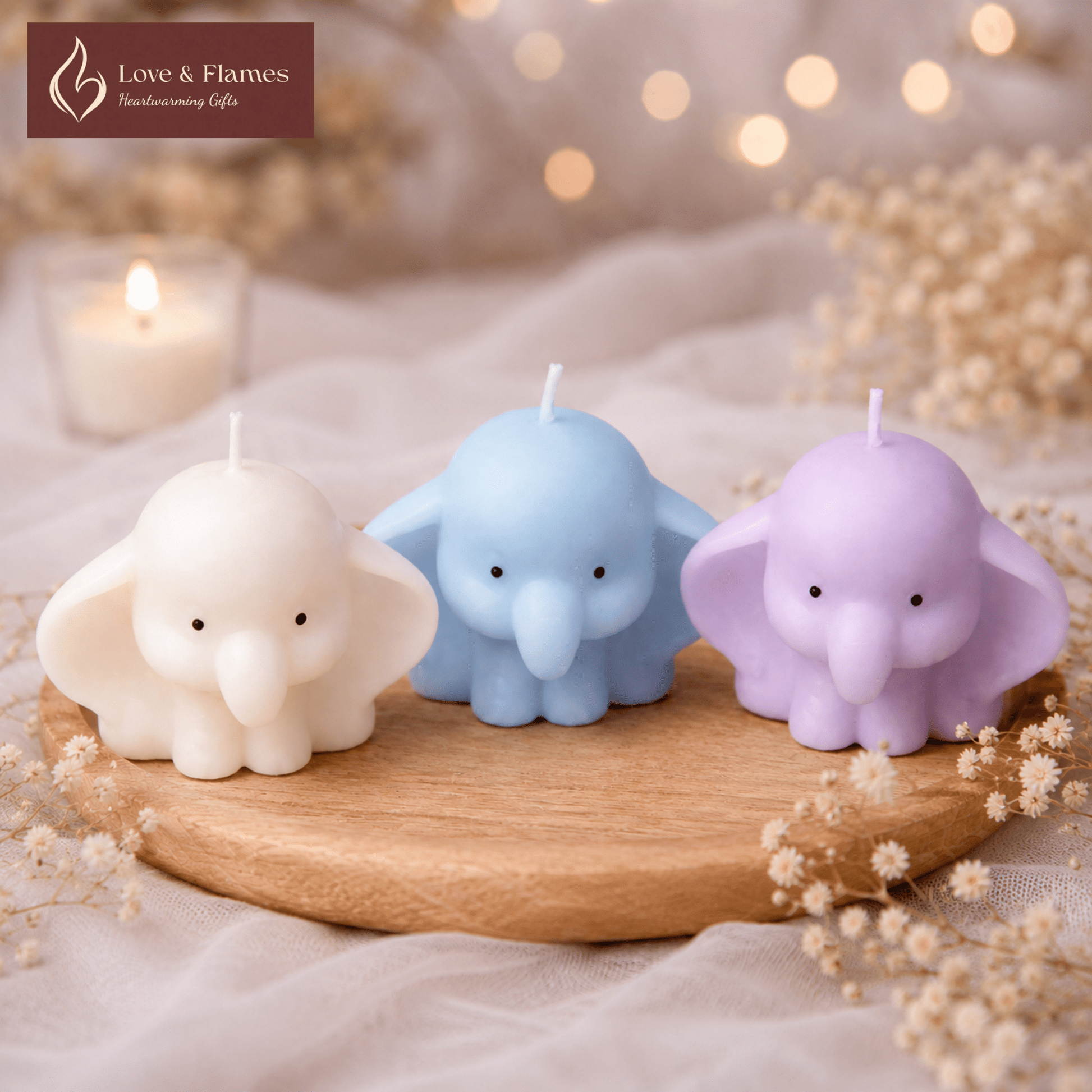 Cute Baby Prince & Princess Elephant Scented Candles – Adorable Aromatic Candles - Love & Flames