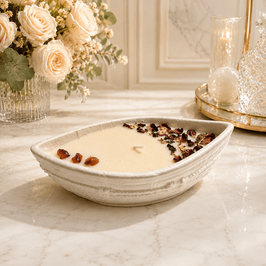 Decorative Concrete Boat Scented Candle Color White Ivory & Fragrance Vanilla - Love & Flames