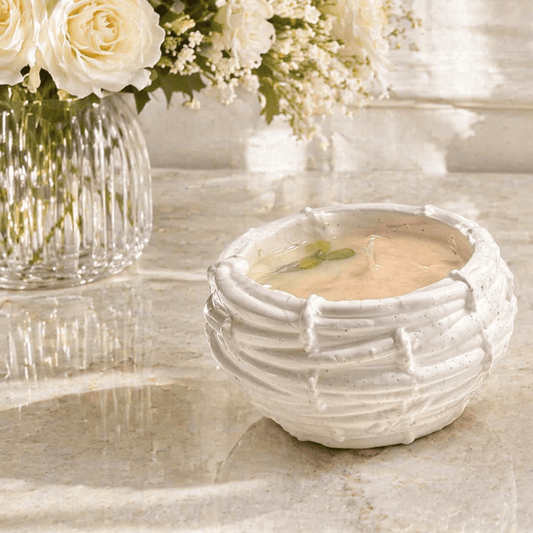 Decorative Concrete Nest Scented Candle Color White Ivory & Fragrance Vanilla - Love & Flames