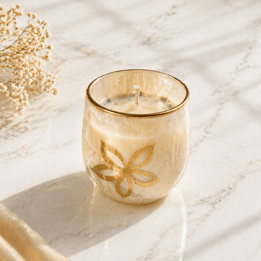 Decorative Glass Jar Scented Candle Color White Ivory & Fragrance Vanilla - Love & Flames