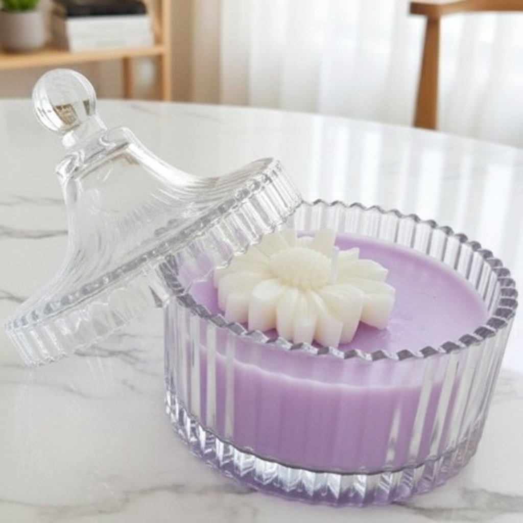 Decorative Glass Jar with Lid Scented Candle Color Purple Lavender & Fragrance Lavender - Love & Flames