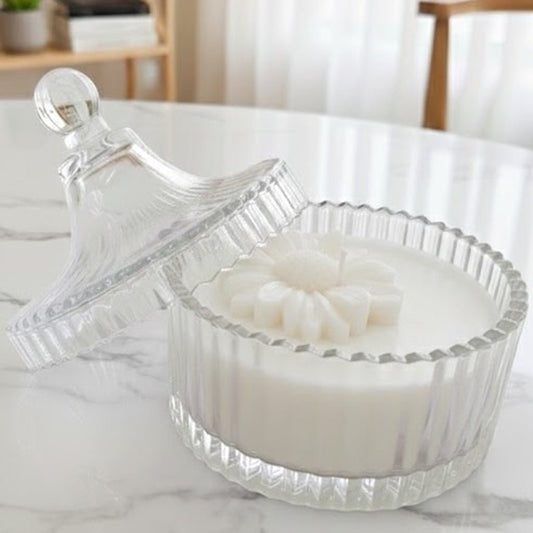 Decorative Glass Jar with Lid Scented Candle Color White Ivory & Fragrance Vanilla - Love & Flames