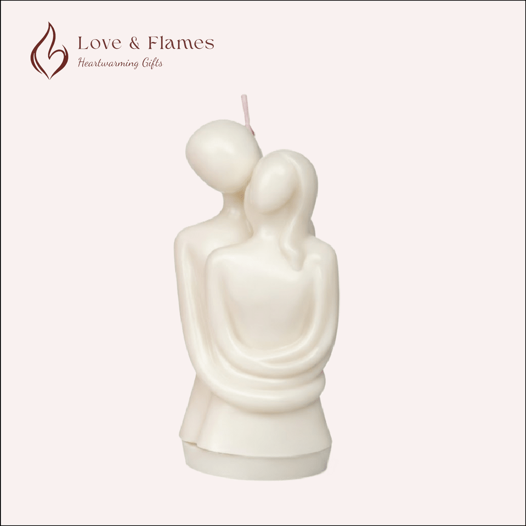 Eternal Embrace Lovers Scented Candle Color White Ivory & Fragrance Vanilla - Love & Flames