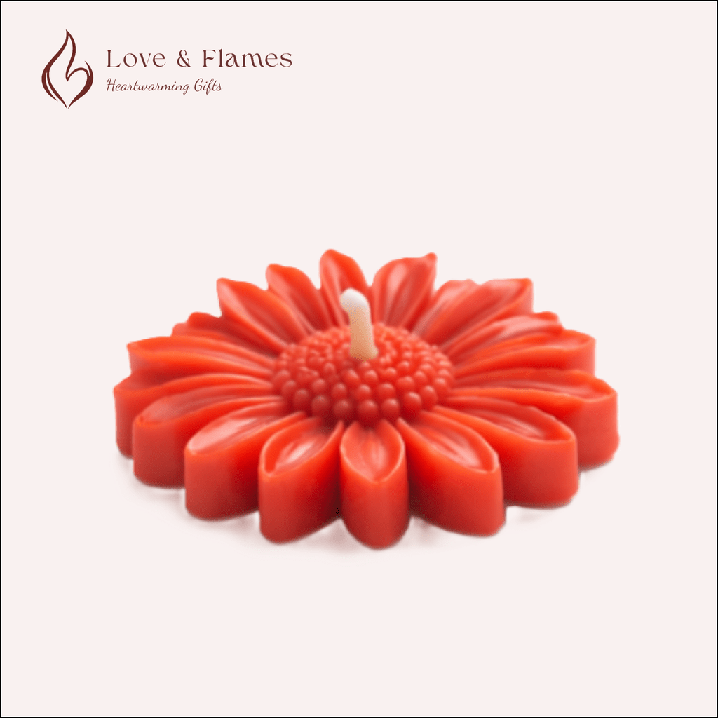 Floating Daisy Scented Candle Color Red Crimson & Fragrance Rose - Love & Flames