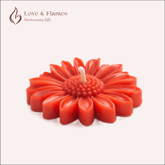 Floating Daisy Scented Candle Color Red Crimson & Fragrance Rose - Love & Flames