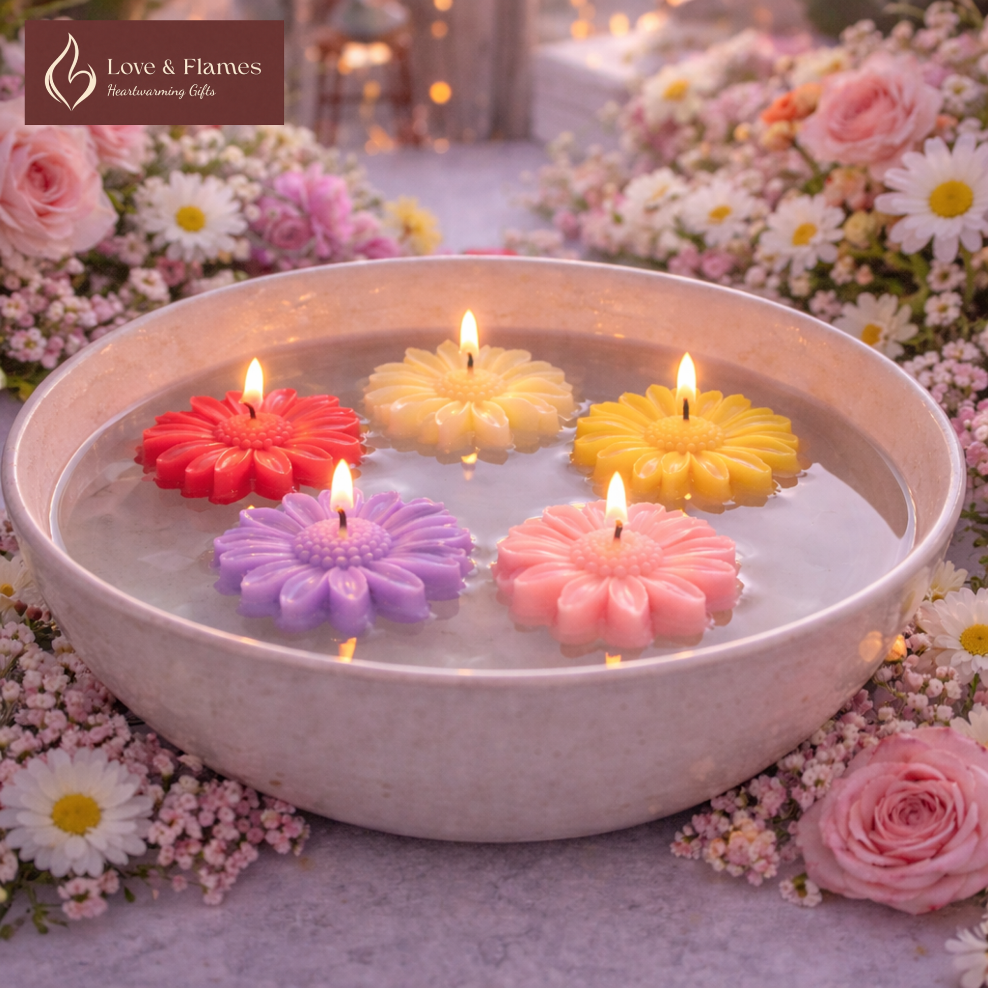 Floating Daisy Scented Candle – Water Floatable Floral Decorative Candle - Love & Flames