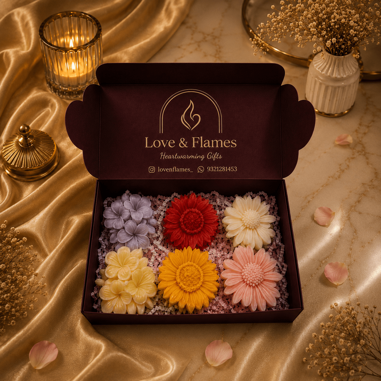 Floating Flowers Luxury Scented Candles Gift Box - Love & Flames