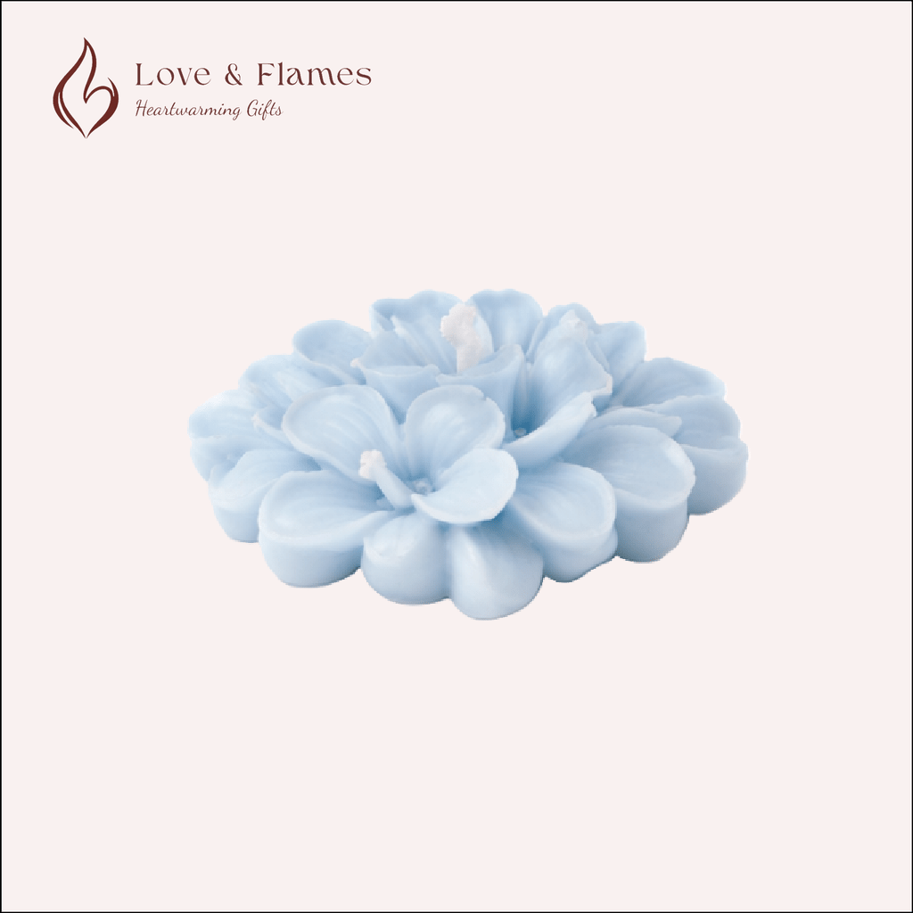 Floating Plumeria Frangipani Scented Candle Color Blue Azure & Fragrance Lily - Love & Flames