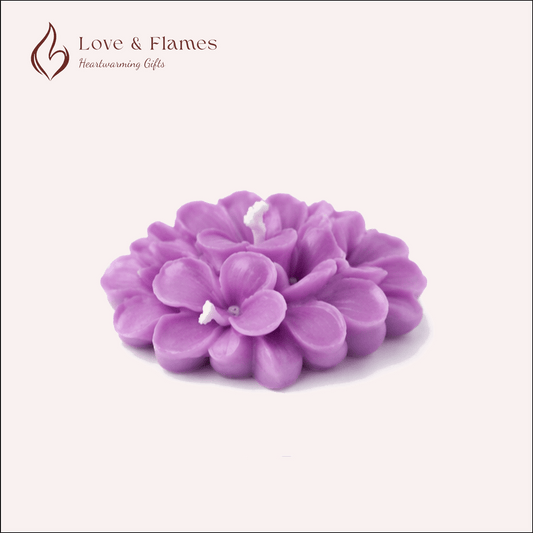 Floating Plumeria Frangipani Scented Candle Color Purple Violet & Fragrance Night Queen - Love & Flames