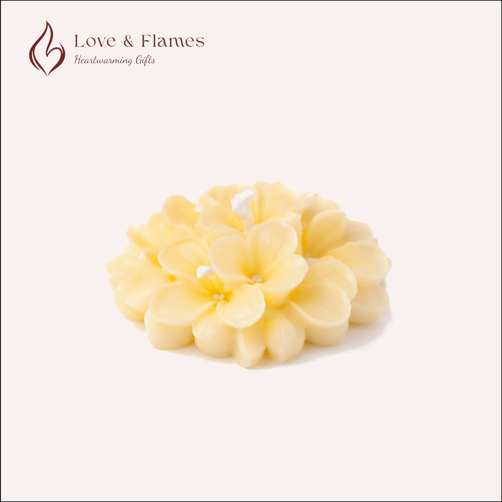 Floating Plumeria Frangipani Scented Candle Color Yellow Lemon & Fragrance Jasmine - Love & Flames