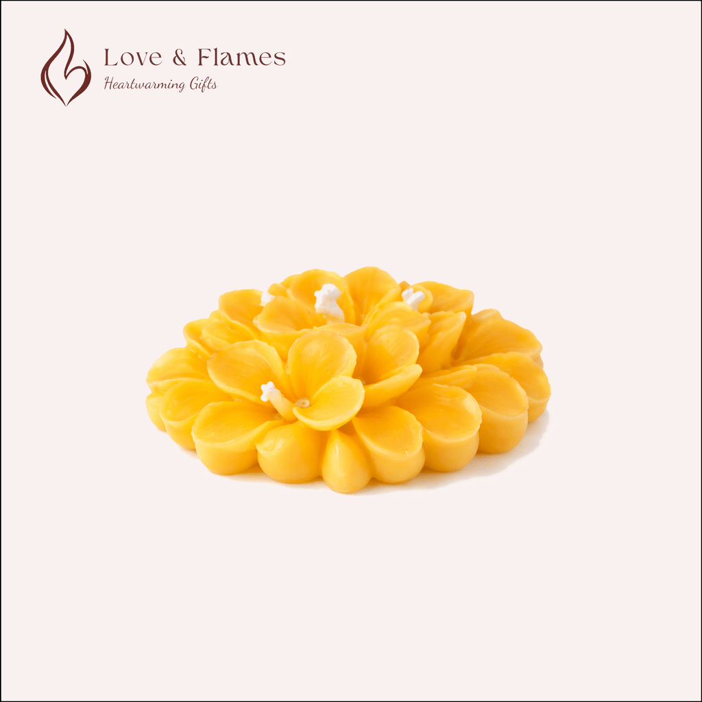 Floating Plumeria Frangipani Scented Candle Color Yellow Sunshine & Fragrance Vanilla - Love & Flames