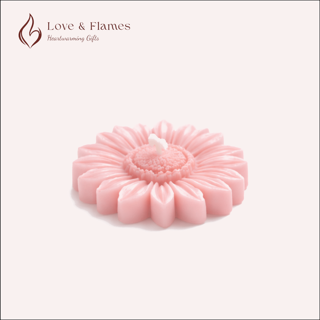 Floating Sunflower Scented Candle Color Pink Blush & Fragrance Vanilla - Love & Flames