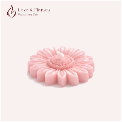 Floating Sunflower Scented Candle Color Pink Blush & Fragrance Vanilla - Love & Flames