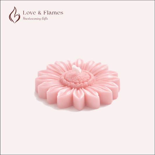 Floating Sunflower Scented Candle Color Pink Blush & Fragrance Vanilla - Love & Flames
