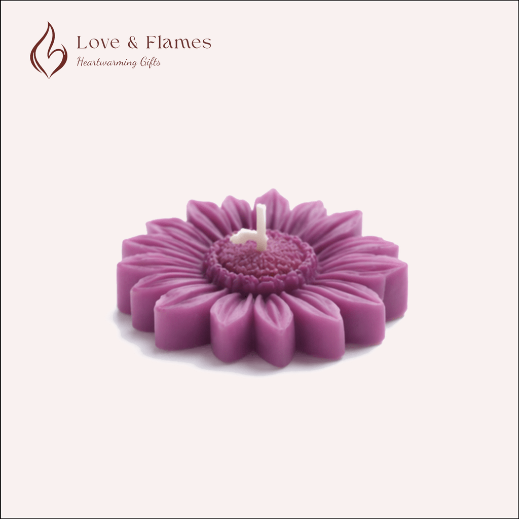 Floating Sunflower Scented Candle Color Purple Violet & Fragrance Night Queen - Love & Flames