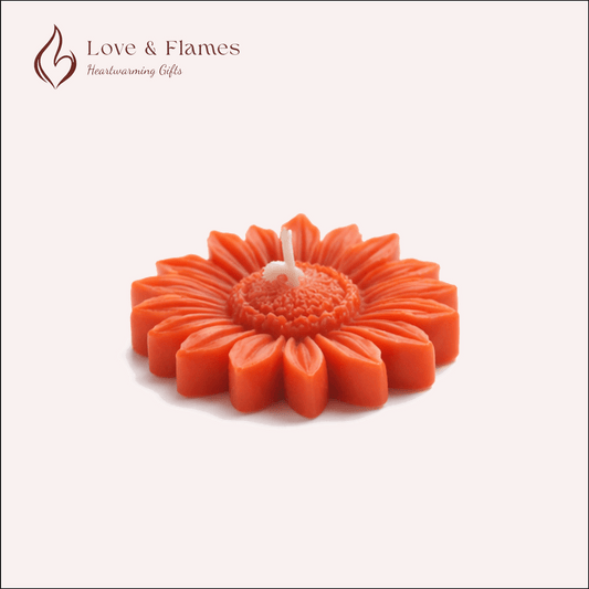 Floating Sunflower Scented Candle Color Red Crimson & Fragrance Rose - Love & Flames