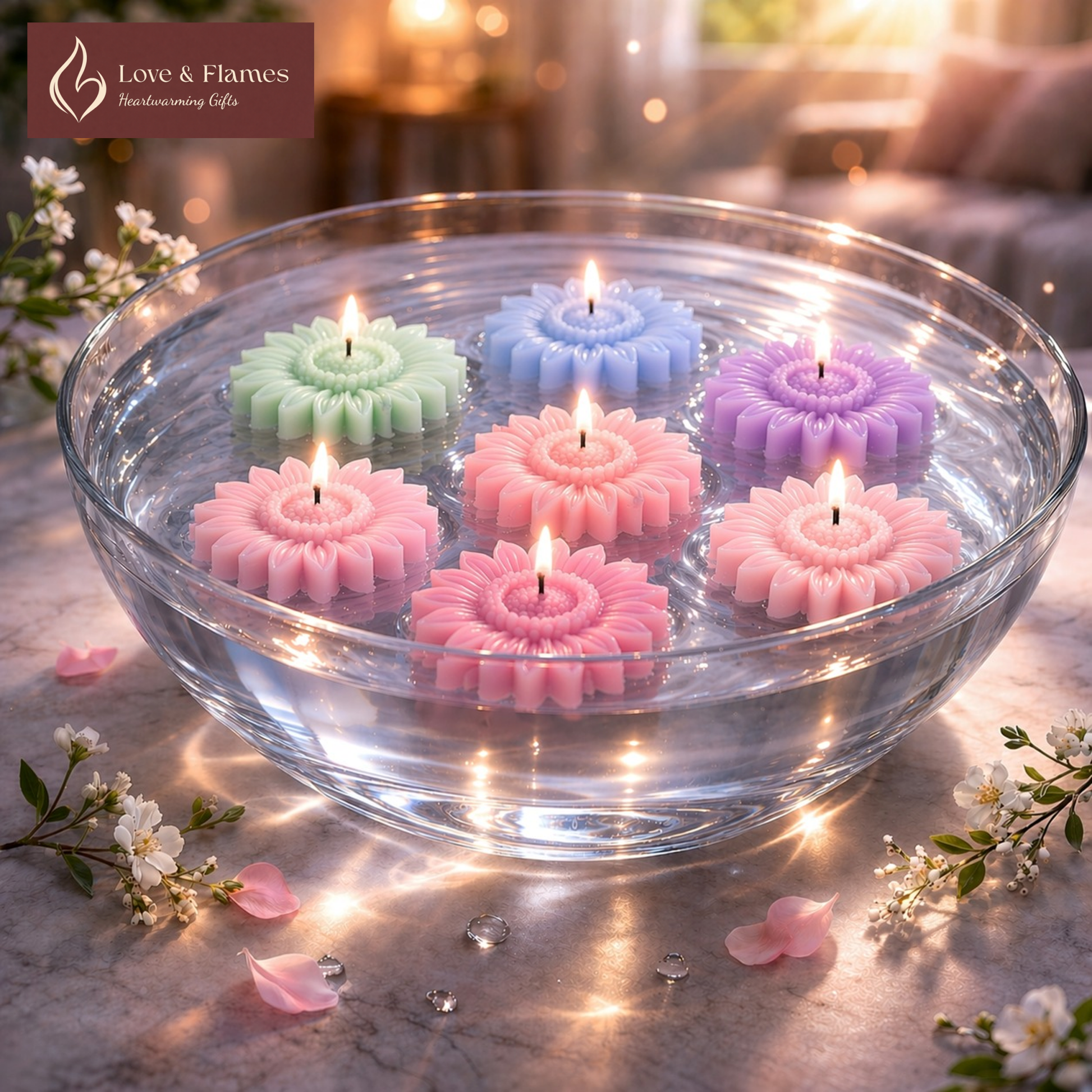 Floating Sunflower Scented Candle – Water Floatable Decorative Flower Candle - Love & Flames