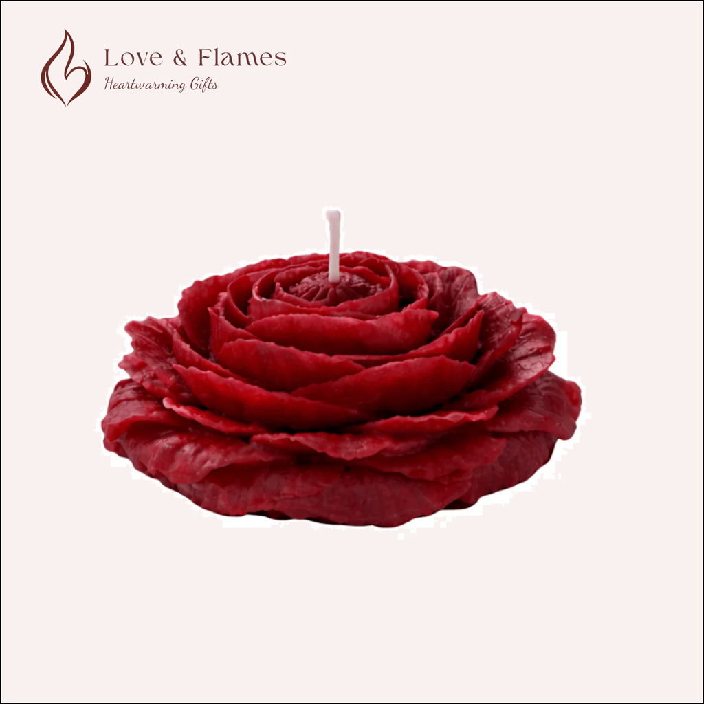 Forever Peony Flower Scented Candle Color Red Dark & Fragrance Strawberry - Love & Flames