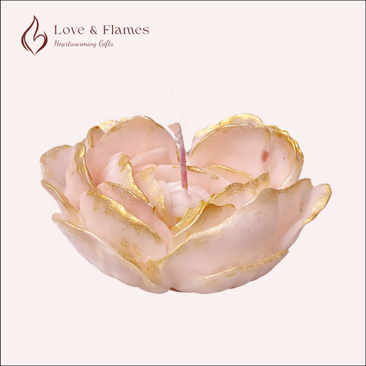Heart Flower Rose - Scented Candle Color Pink Blush & Fragrance Vanilla - Love & Flames