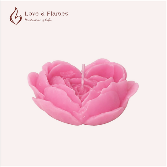 Heart Flower Rose - Scented Candle Color Pink Petal & Fragrance Rose - Love & Flames
