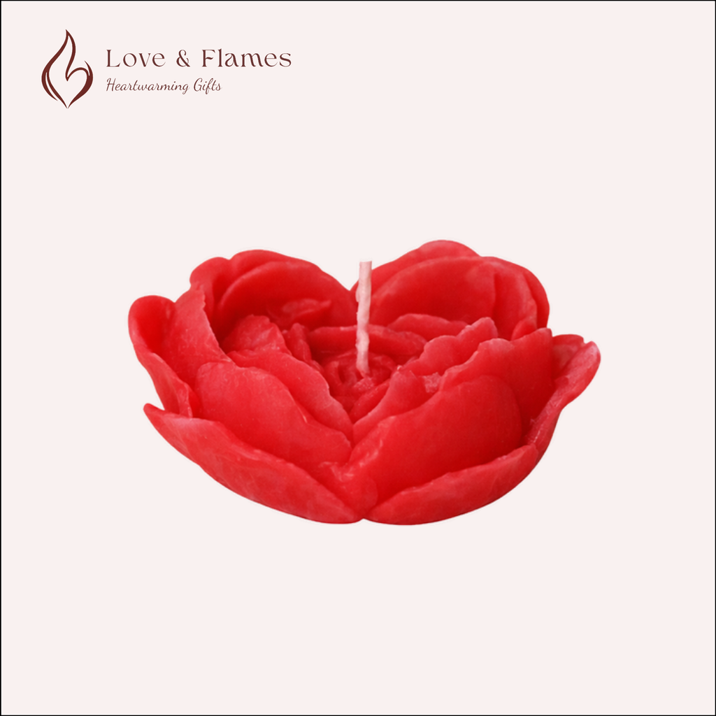 Heart Flower Rose - Scented Candle Color Red Scarlet & Fragrance Strawberry - Love & Flames