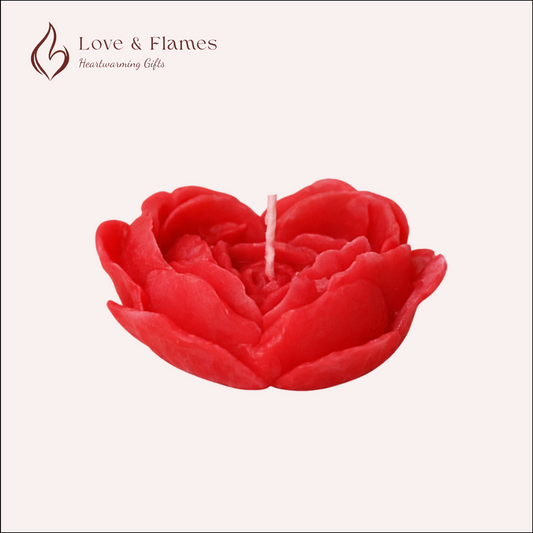 Heart Flower Rose - Scented Candle Color Red Scarlet & Fragrance Strawberry - Love & Flames