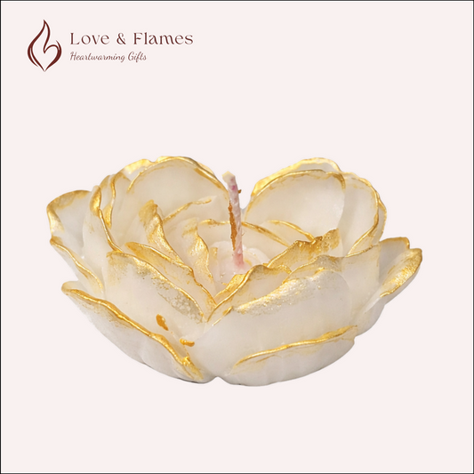 Heart Flower Rose - Scented Candle Color White Gold & Fragrance Vanilla - Love & Flames