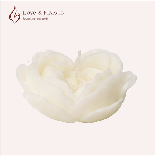 Heart Flower Rose - Scented Candle Color White Ivory & Fragrance Vanilla - Love & Flames